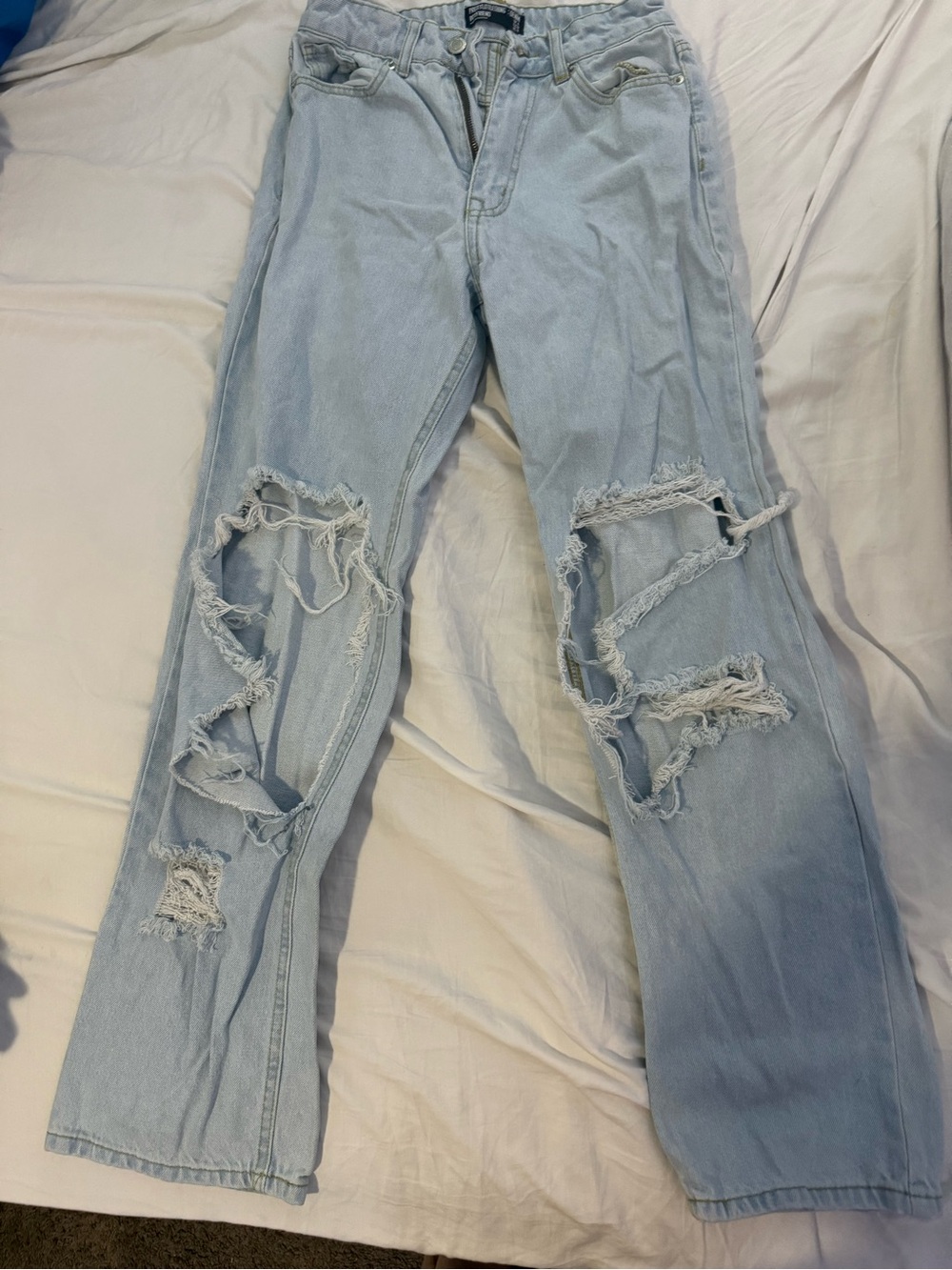 PrettyLittleThing Light Blue Distressed Straight Leg Jeans